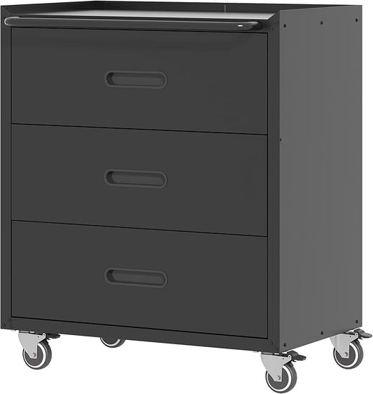 Metal Storage Cabinet with Wheels, Garage Storage Cabinet with 3 Drawers