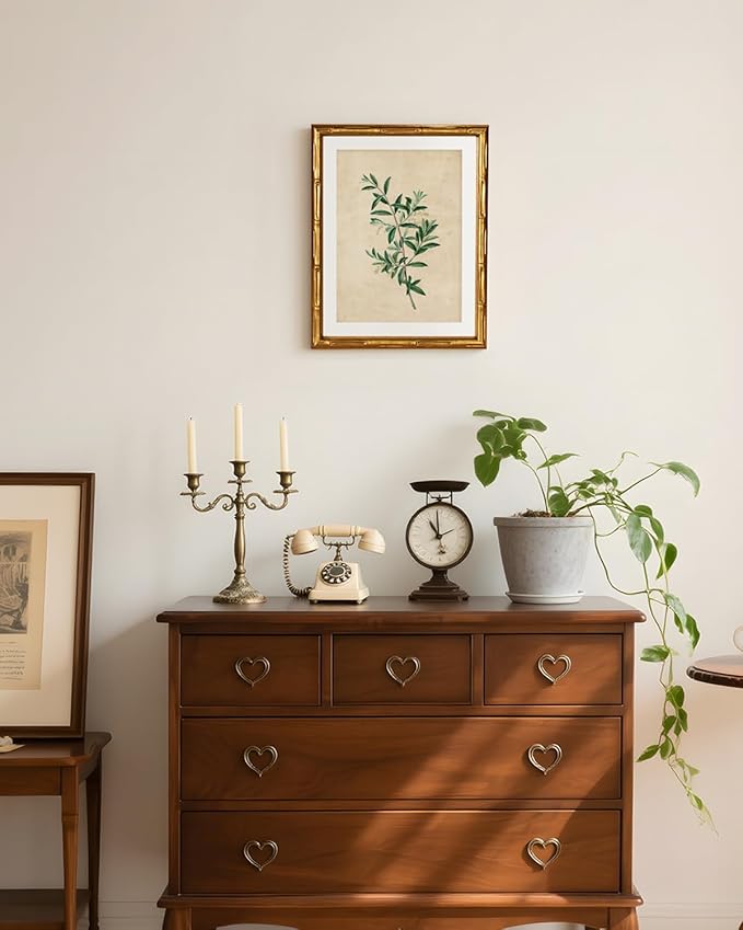 InSimSea Gold Bamboo Framed Canvas Wall Art, Vintage Olive Flower Botanical