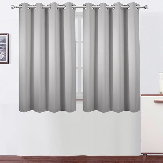 LEMOMO Blackout Curtains 66 x 54 Inch Long Light Grey Curtains Set of 2 Panels