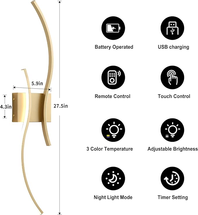 KARTOOSH Battery Operated Wall Sconce