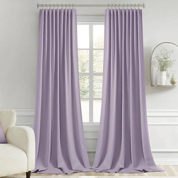MIULEE Lilac Back Tab Blackout Curtains 102 Inch Long 2 Panels Set