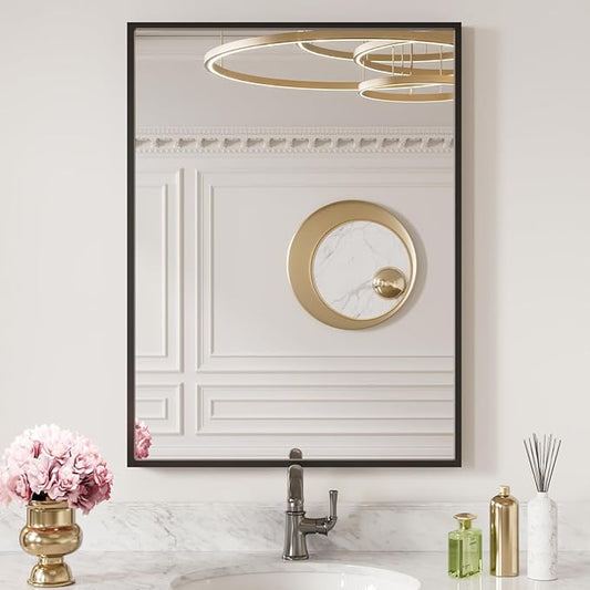 LOAAO 20"X30" Black Rectangle Bathroom Mirror Wall, Matte Black Aluminum Alloy