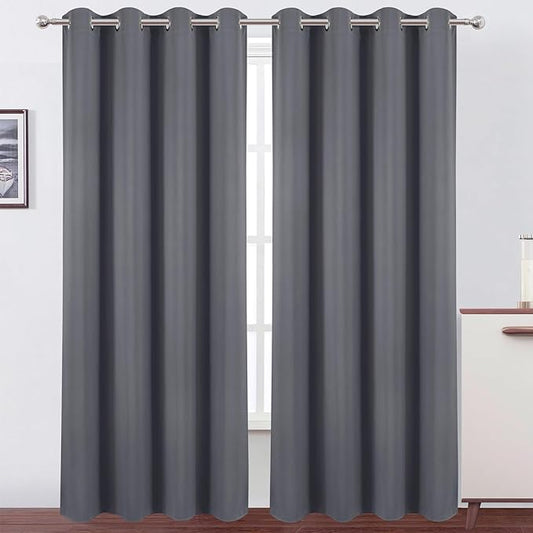 LEMOMO Blackout Curtains 52 x 90 Inch Long Grey Curtains Set of 2 Panels Room