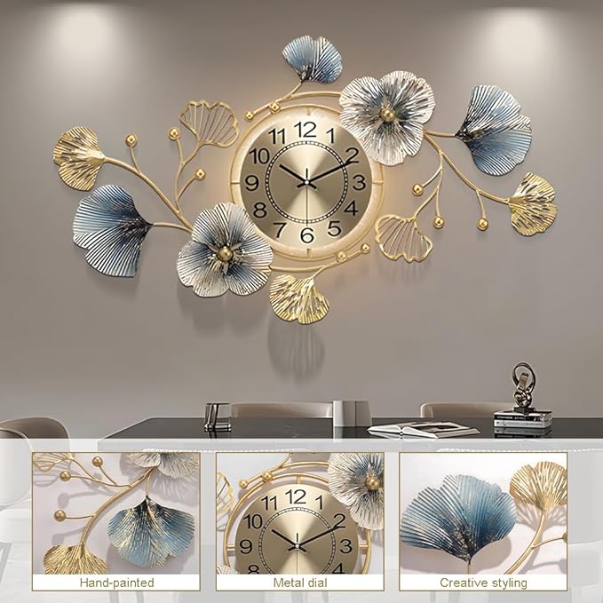Large Metal Wall Clocks with Led Light, Silent Creative Decorative Clock
