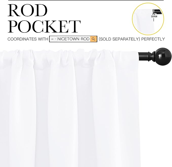 NICETOWN White Curtains 50% Blackout White Curtain Set, Modern Design Solid Rod