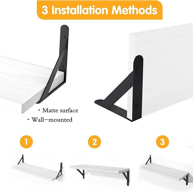 YGEOMER White Floating Shelves for Wall, Different Sizes Rustic Wall Shelves