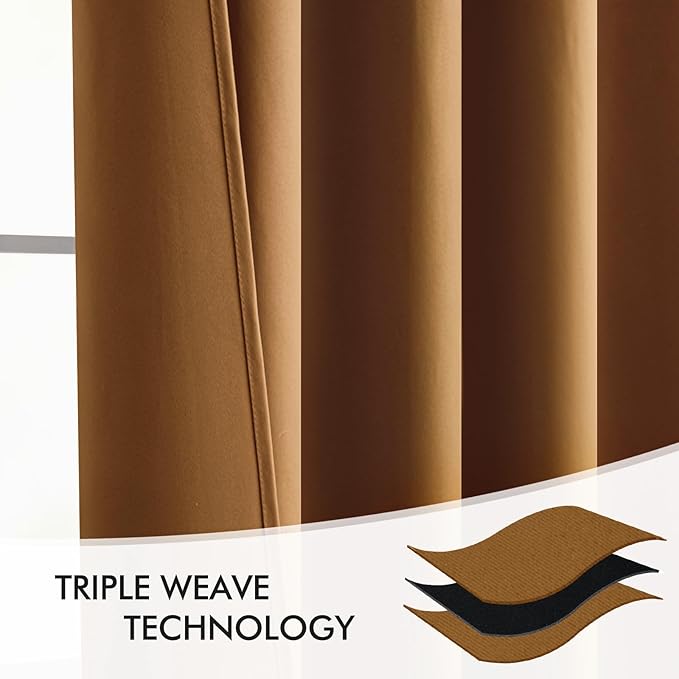 MIULEE Golden Brown Back Tab Blackout Curtains 108 Inch Long 2 Panels Set