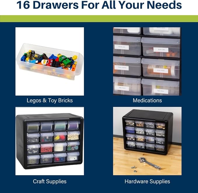 Akro-Mils 16-Drawer Plastic Storage Cabinet | 10-1/2 x 6-1/2 x 8-1/2 Inch |