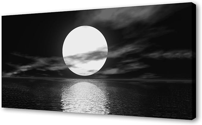 Cao Gen Decor Art S06498 Wall Art Canvas Sea White Full Moon in Night Picture