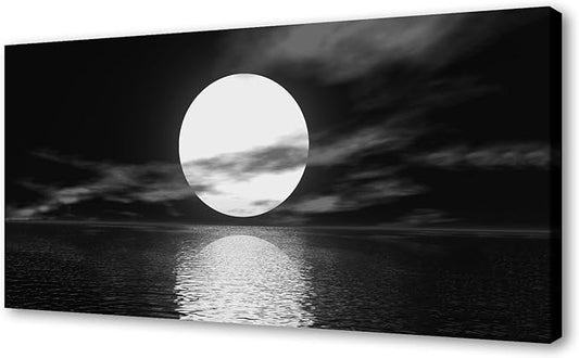 Cao Gen Decor Art S06498 Wall Art Canvas Sea White Full Moon in Night Picture