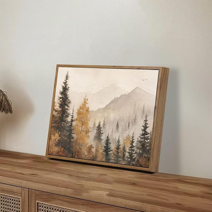 OIQArtOIQ Vintage Framed Wall Art Autumn Mountain Landscape Canvas Art Prints
