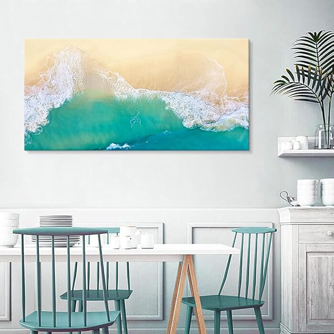 Goldfoilart Beach Canvas Wall Art Ocean Sea Waves Wall Decor Coastal