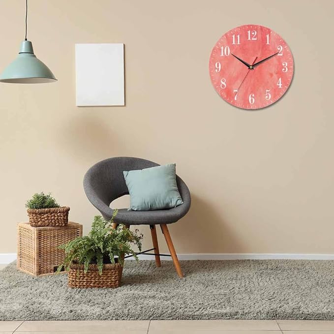 Mxocom Coral Red Wall Clock Magenta Pastel Artistic 10 Inch Silent Non Ticking
