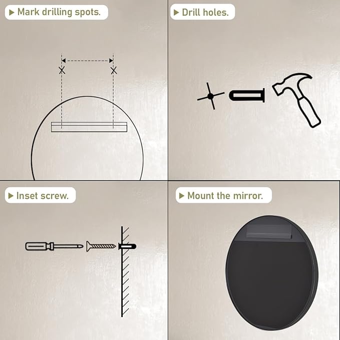 VooBang 24 inch Round Bathroom Mirror, Balck Modern Circle Wall Mounted Mirror