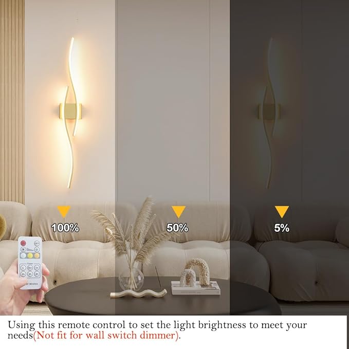 Modern Wall Sconces Set of 2, Dimmable LED