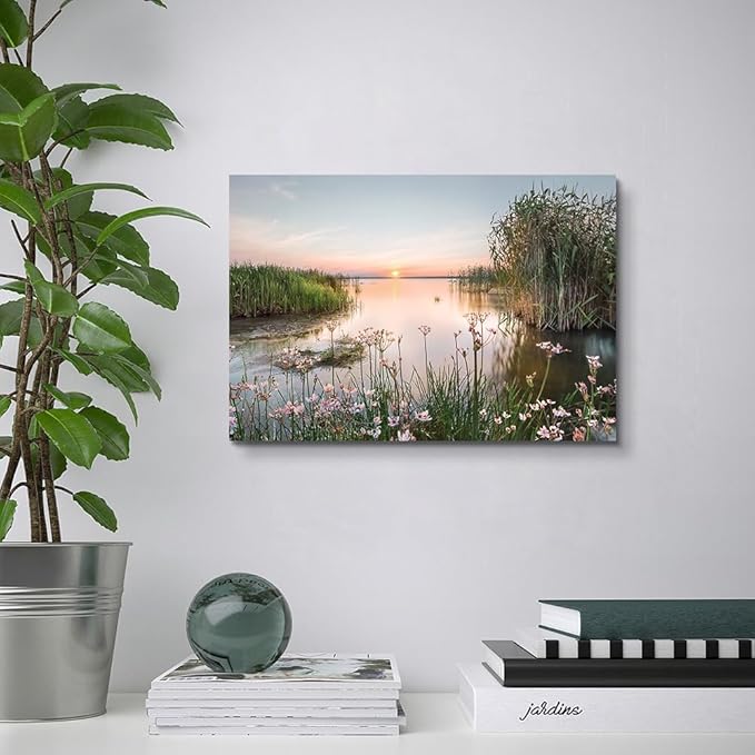 lake pictures wall decor artwork: scenic canvas wall art lake scene artwork nature scenery painting - sunset landscape prints for bedroom house 16"x11"