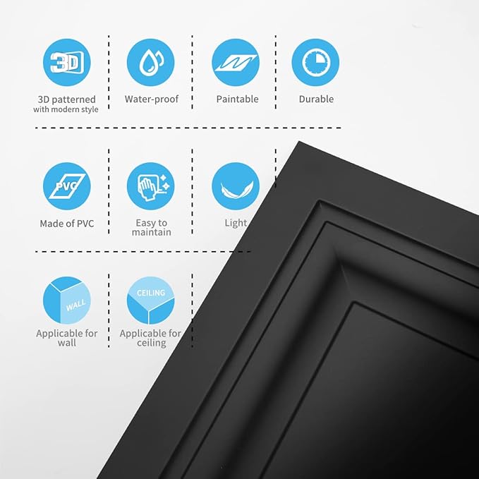 Art3d 12-Pack Square Black Drop Ceiling Tile 2ft x 2ft, PVC Ceiling Panel 24 x