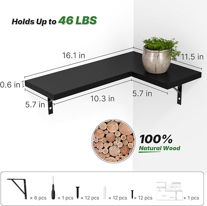 NATURE'S SOURCE Corner Floating Shelves Set of 4, Corner Shelves Wall Mounted
