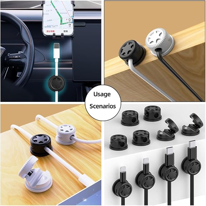 11PCS Cable Management Cord Holder Organizer, Magnetic Cable Clips Adhesive Wire Keeper, Under Desk for Bedside Nightstand Table Desktop USB Wall Car Office Workspace Accessories (Black)