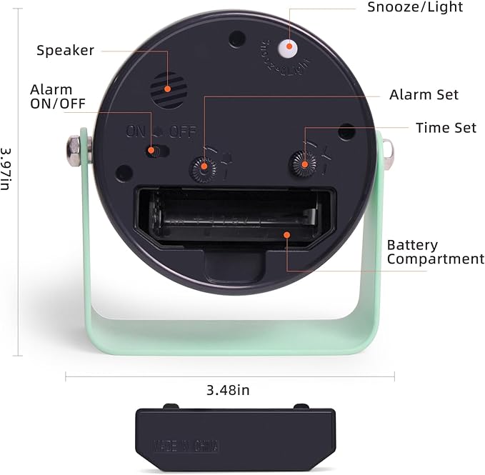 TIMESS Analog Alarm Clock, Silent Non-Ticking Quartz Movement, Battery-Operated with Snooze & On-Demand Light, Easy to Set Gentle Wake Bedside Desk Clock, Ideal for Home, Travel, Office (Green)