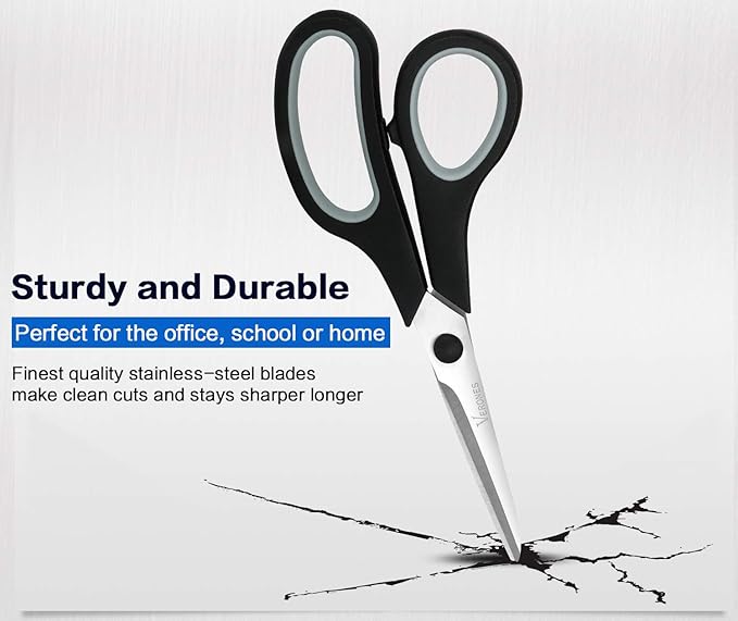 Scissors, VERONES 8 Inch Soft Comfort-Grip Handles & Stainless Steel Sharp Blades Perfect for Cutting Paper, Fabric Photos, & More, 15-Pack