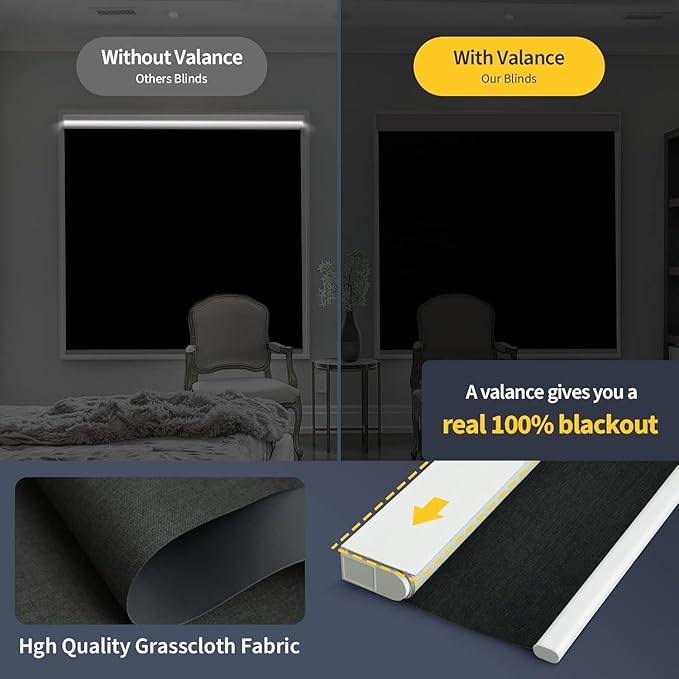 Motorized Blinds with Remote, Grasscloth Fabric Smart Blinds with Valance Cover