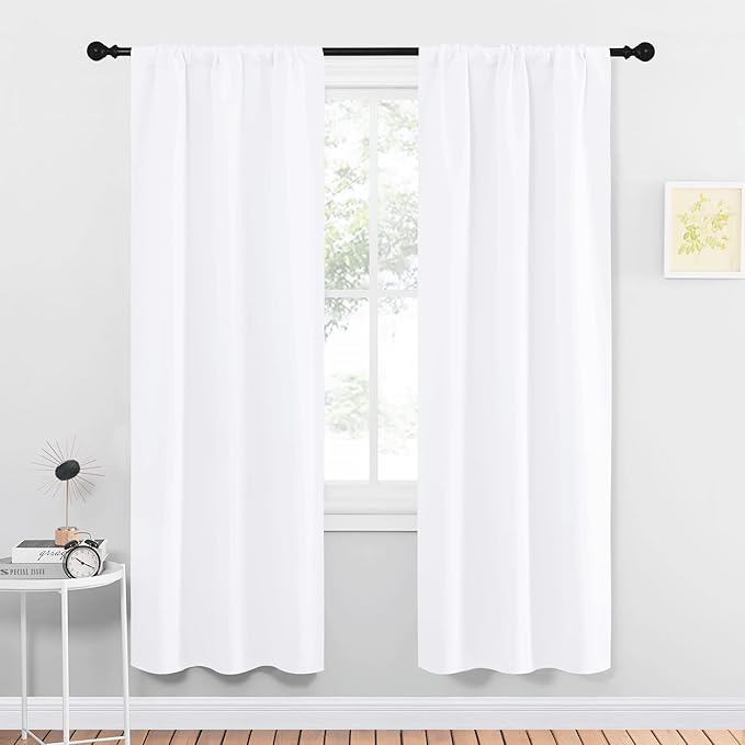 NICETOWN White Curtains 50% Blackout White Curtain Set, Modern Design Solid Rod