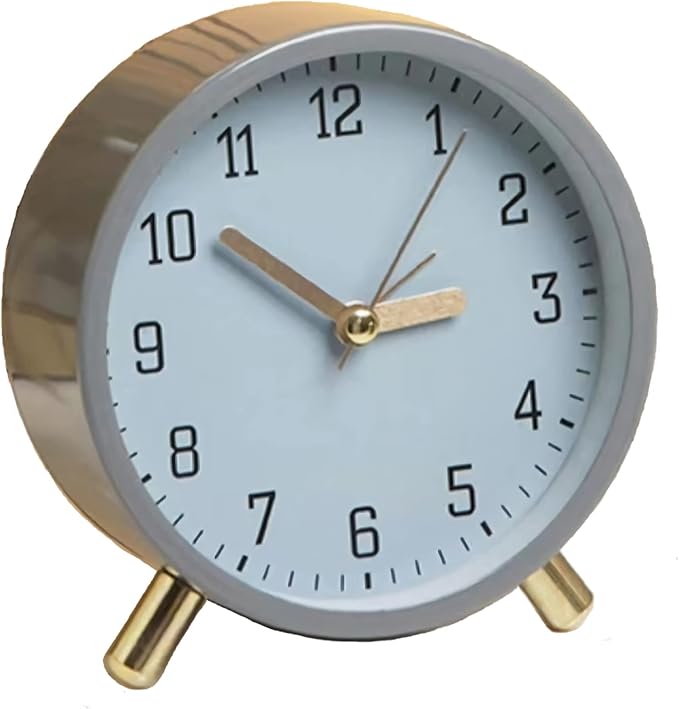 SHISEDECO Alarm Clock with Backlight, 4.5 inches Bedside Analog Non-Ticking Silent Small Deskclock with Arabic Numerals, Battery Operated Round Tableclock for Living Room, Bedroom (Grey Clock)