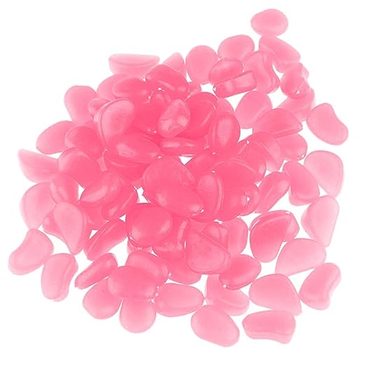 340pcs Glow in The Dark Garden Pebbles, Gardening Luminous Glow Stones Outdoor Decor Glowing Water Fish Tank Gravel (Pink)