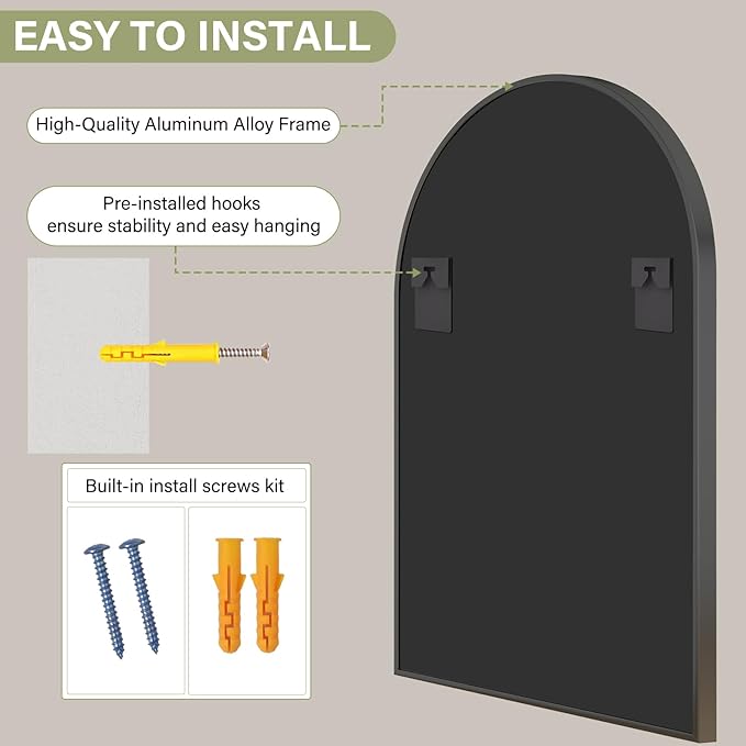 XRAMFY 30x38 Inch Arched Bathroom Mirror