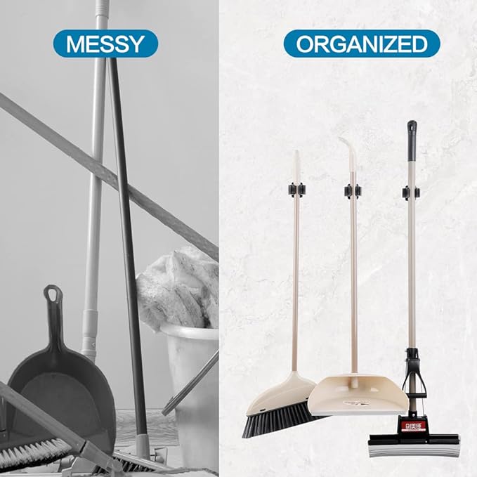 JAMEND CLXP 24PCS Broom and Mop Holder, Heavy Duty Garden Tool Organizer Rack Rake and Shovel Handle, Stainless Steel Mop Hanger. Wall Mounted with Screws.Matte Black