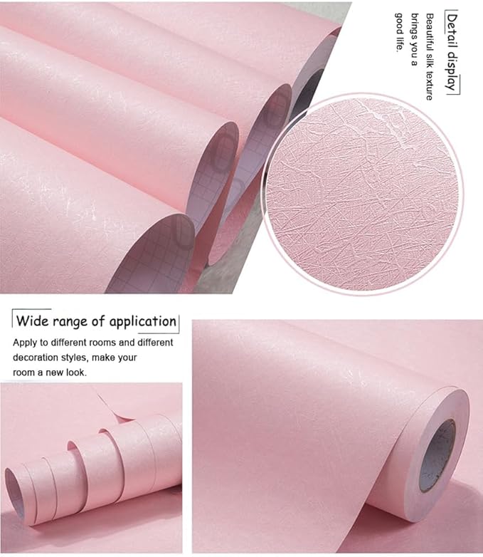 Cohoo Home Silk Pink Wallpaper Peel and Stick Contact Paper Pink Textured Silk