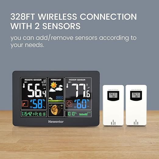 Newentor Weather Station Wireless Indoor Outdoor Thermometer, Color Display