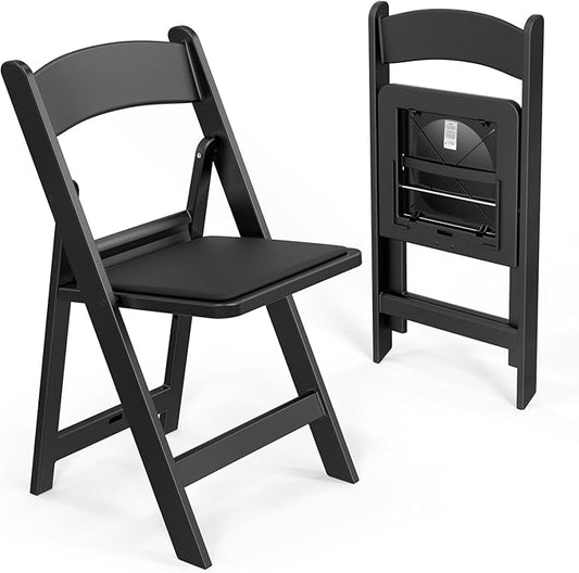 VINGLI Resin Folding Chairs with Cushion, Foldable Plastic Chair with Comfortable Padded Seats, Perfect for Event Party Indoor Outdoor, Black, 2 PC