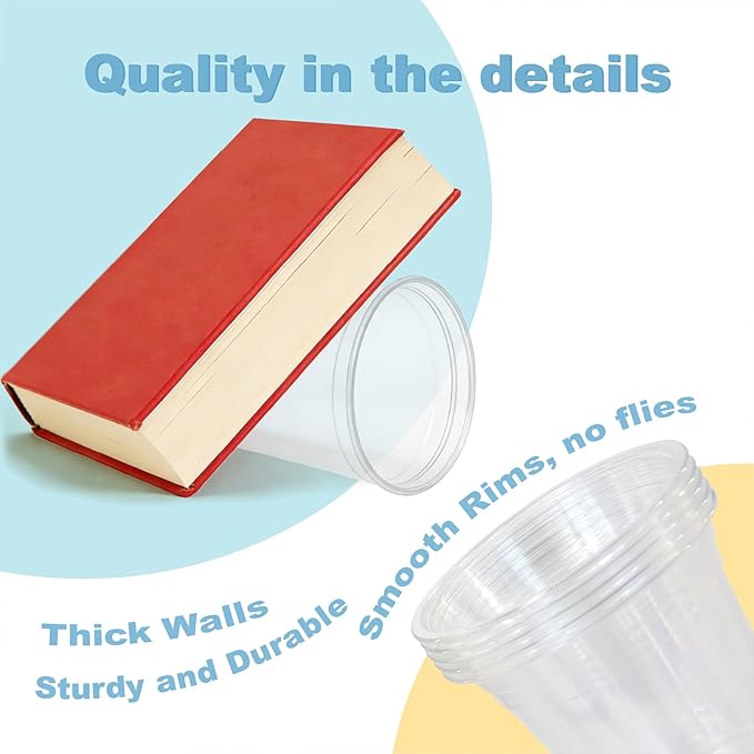 Coolcap 12 oz 100 Pack Disposable Clear Plastic Cups with Lids and Straws, Food Safe Bulk Iced Coffee Cups for Smoothies, Milkshakes and Other Cold Drinks