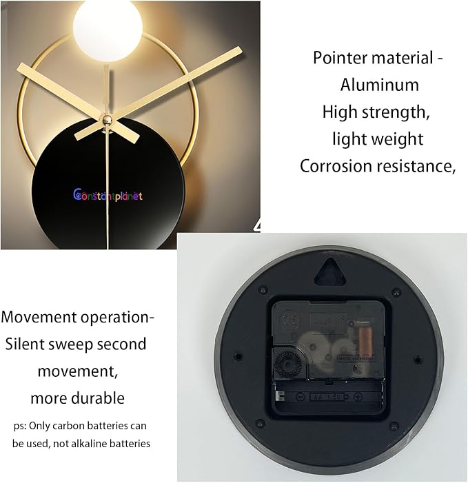 Black and Gold Wall Clock for Kitchen Glass Decorative Wall Clocks Battery