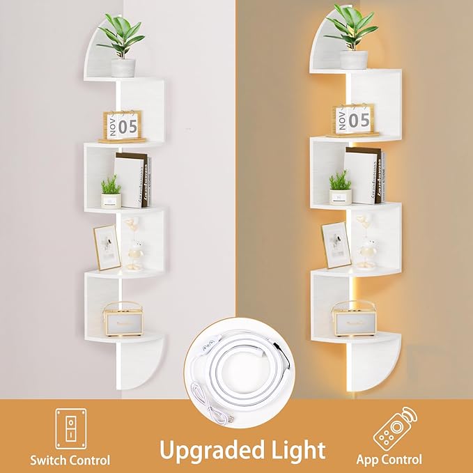 Waipfaru Corner Shelf, 5 Tier Bookshelf