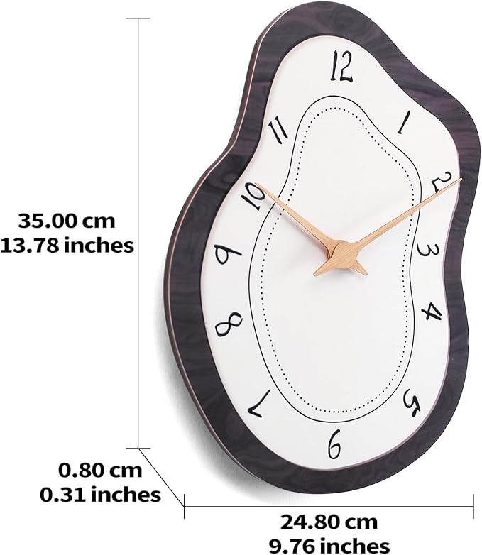 Mid Century Retro Irregular Shape Wall Clock, Silent Non-Ticking Battery