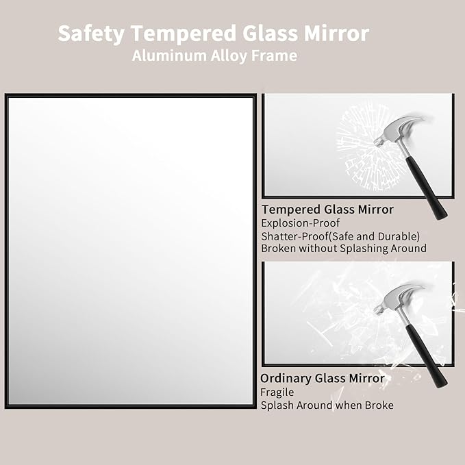 LOAAO 40"X32" Black Rectangle Bathroom Mirror Wall, Matte Black Aluminum Alloy