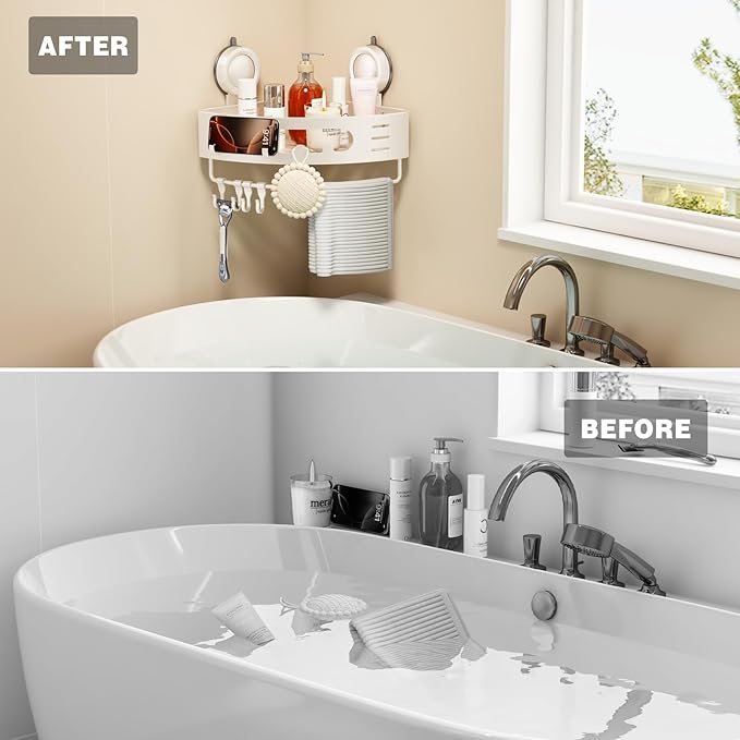 Voldra Corner Shower Caddy Suction Cup, Aluminum Corner Shower Shelves