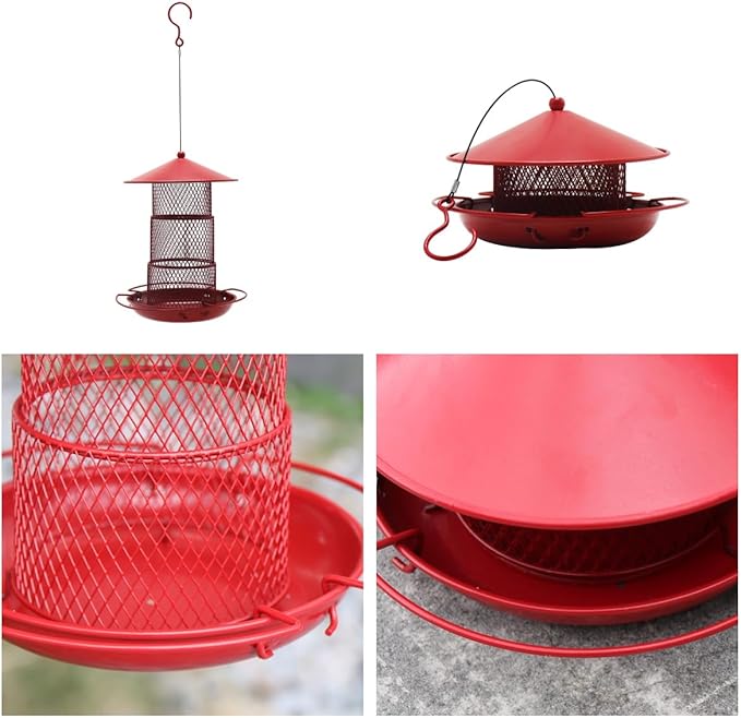 Fermus Foldable Bird Feeder, Portable and Collapsible Outdoor Metal Bird Feeder with Tray for Balcony and Backyard