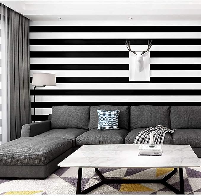 Guvana Stripe Black and White Peel and Stick Wallpaper Self-Adhesive Wallpaper