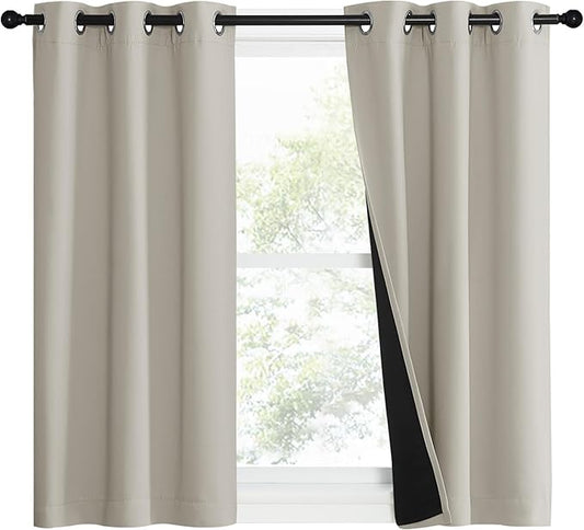 NICETOWN Natural 100% Blackout Lined Curtains, 1 Pair, 2 Thick Layers Narrow