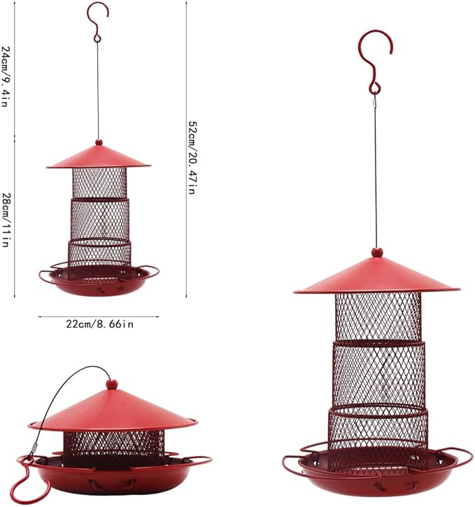 Fermus Foldable Bird Feeder, Portable and Collapsible Outdoor Metal Bird Feeder with Tray for Balcony and Backyard