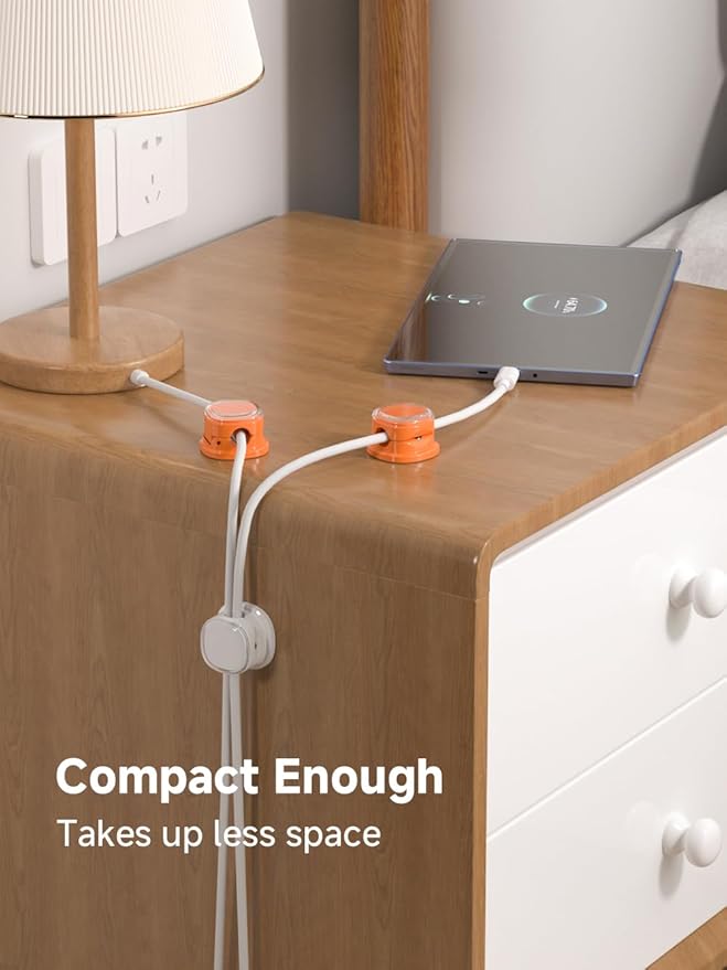 Magnetic Cable Clips, Adjustable Cord Holder Management, Adhesive Wire Keeper Organizer for Home Office Desk Phone PC Car Wall Desktop Nightstand Appliance (9-PCS White & Orange)
