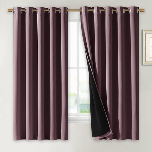 NICETOWN Dry Rose 100% Blackout Lined Curtains, 2 Thick Layers Completely