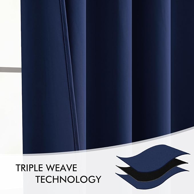 MIULEE Navy Blue Back Tab Blackout Curtains 102 Inch Long 2 Panels Set