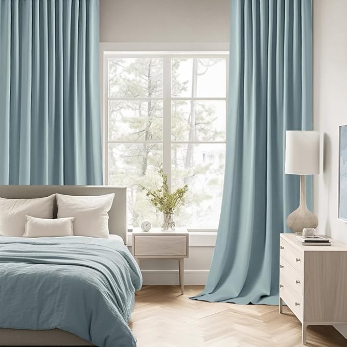 MIULEE Slate Blue Back Tab Blackout Curtains 108 Inch Long 2 Panels Set
