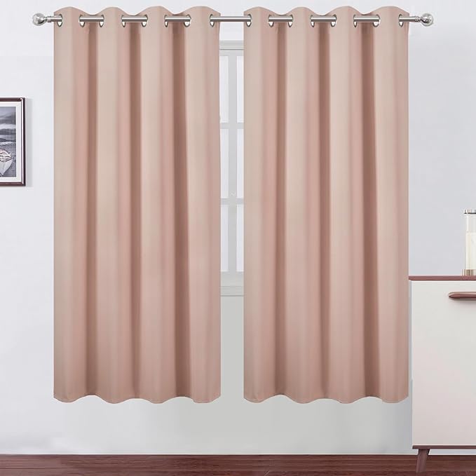LEMOMO Blackout Curtains 66 x 72 Inch Long Blush Curtains Set of 2 Panels Room