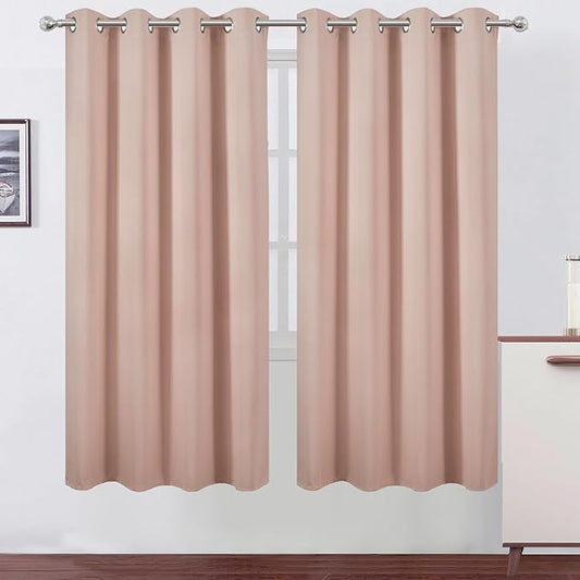 LEMOMO Blackout Curtains 66 x 72 Inch Long Blush Curtains Set of 2 Panels Room